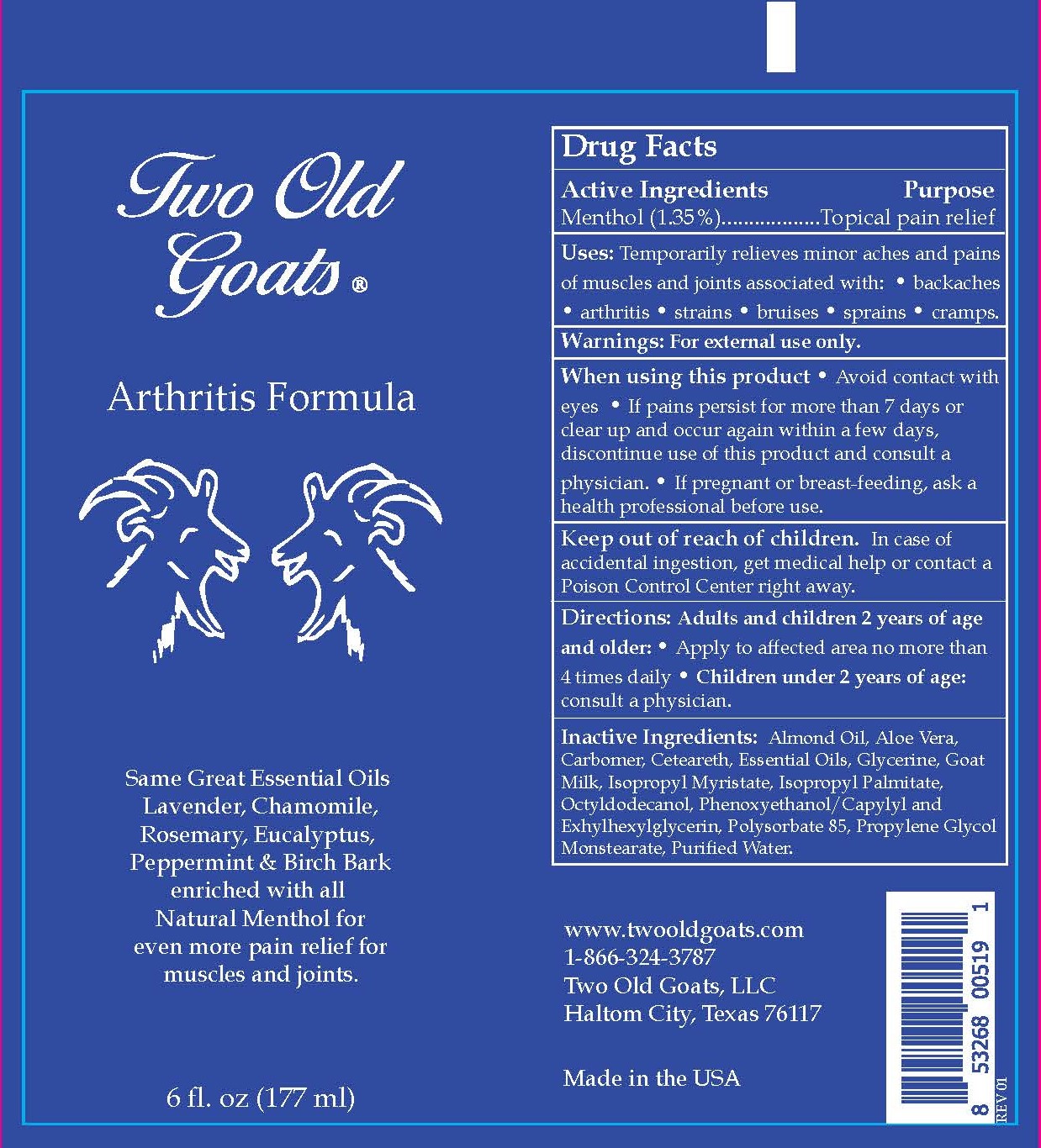 Two Old Goats Arthritis Formula Label