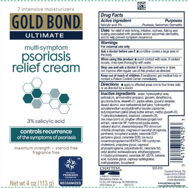 PRINCIPAL DISPLAY PANEL
GOLD BOND
ULTIMATE
Multi-Symptom 
Psoriasis 
Relief Cream
Net wT 4 oz (113 g)
