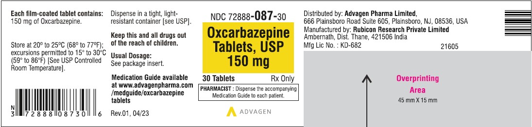 Oxcarbazepine Tablets, USP - 150mg - 30's Tablets - NDC: <a href=/NDC/72888-087-30>72888-087-30</a>