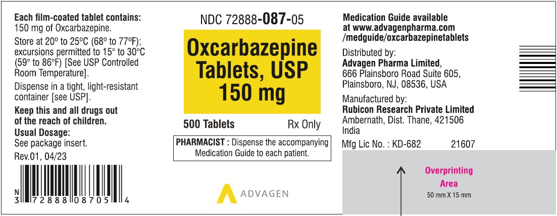 Oxcarbazepine Tablets, USP - 150mg - 500's Tablets - NDC: <a href=/NDC/72888-087-05>72888-087-05</a>