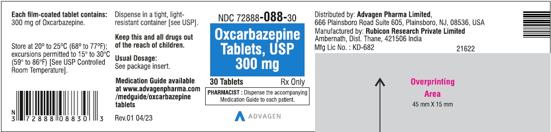 Oxcarbazepine Tablets, USP - 300mg - 30's Tablets - NDC: <a href=/NDC/72888-088-30>72888-088-30</a>
