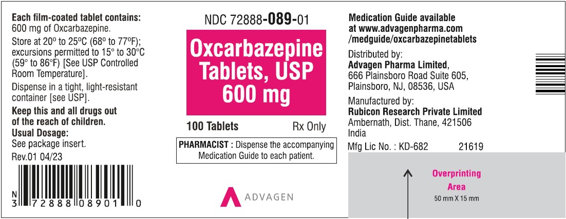 Oxcarbazepine Tablets, USP - 600mg - 100's Tablets - NDC: <a href=/NDC/72888-089-01>72888-089-01</a>