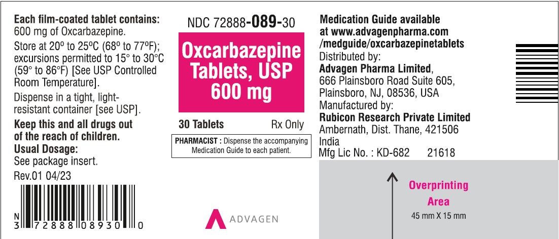 Oxcarbazepine Tablets, USP - 600mg - 30's Tablets - NDC: <a href=/NDC/72888-089-30>72888-089-30</a>
