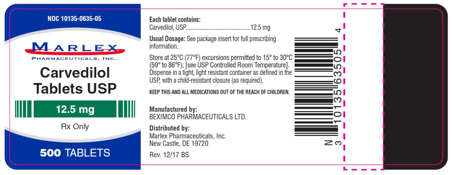 PRINCIPAL DISPLAY PANEL
NDC: <a href=/NDC/10135-0635-0>10135-0635-0</a>5
Carvedilol 
Tablets USP
12.5 mg
500 Tablets
Rx Only
