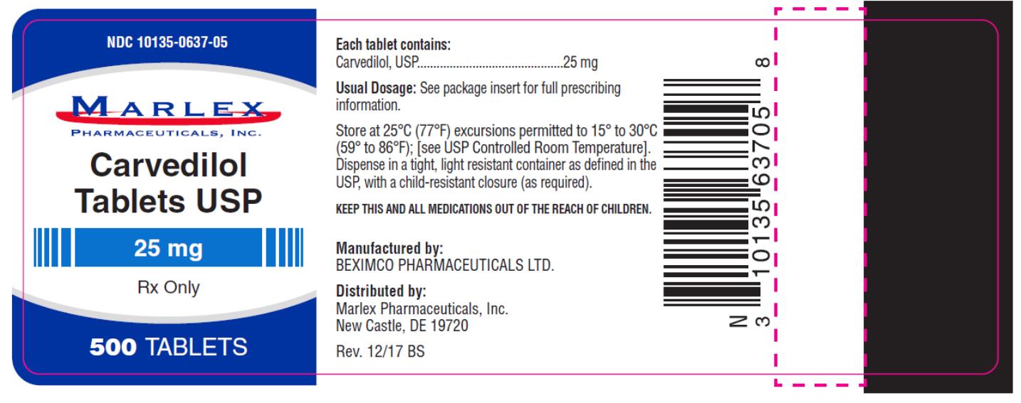 PRINCIPAL DISPLAY PANEL
NDC: <a href=/NDC/10135-0637-0>10135-0637-0</a>5
Carvedilol 
Tablets USP
25 mg
500 Tablets
Rx Only
