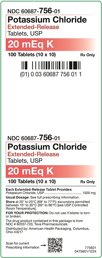 20 mEq Potassium Chloride ER Tablets Carton 100