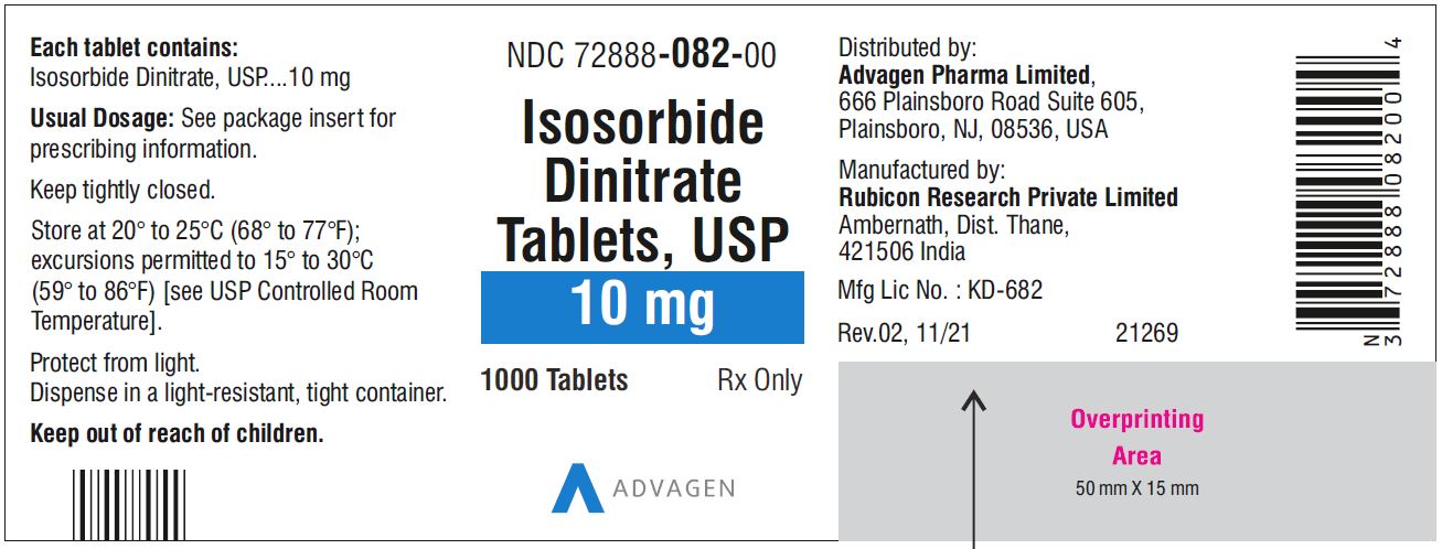 Isosorbide Dinitrate Tablets 10 mg - NDC: <a href=/NDC/72888-082-00>72888-082-00</a>  - 1000 Tablets Bottle