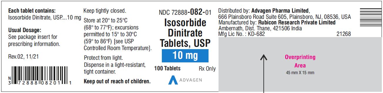 Isosorbide Dinitrate Tablets 10 mg - NDC: <a href=/NDC/72888-082-01>72888-082-01</a>  - 100 Tablets Bottle
