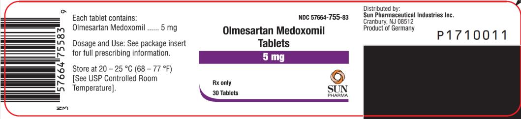 PRINCIPAL DISPLAY PANEL NDC: <a href=/NDC/57664-755-83>57664-755-83</a> Olmesartan Medoxomil Tablets 5 mg Rx Only 30 Tablets
