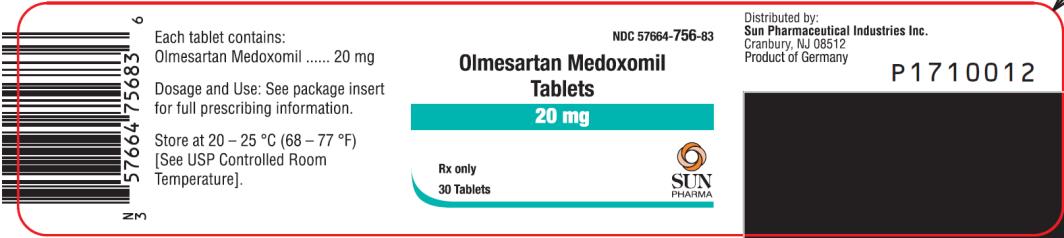 PRINCIPAL DISPLAY PANEL NDC: <a href=/NDC/57664-756-83>57664-756-83</a> Olmesartan Medoxomil Tablets 20 mg Rx Only 30 Tablets