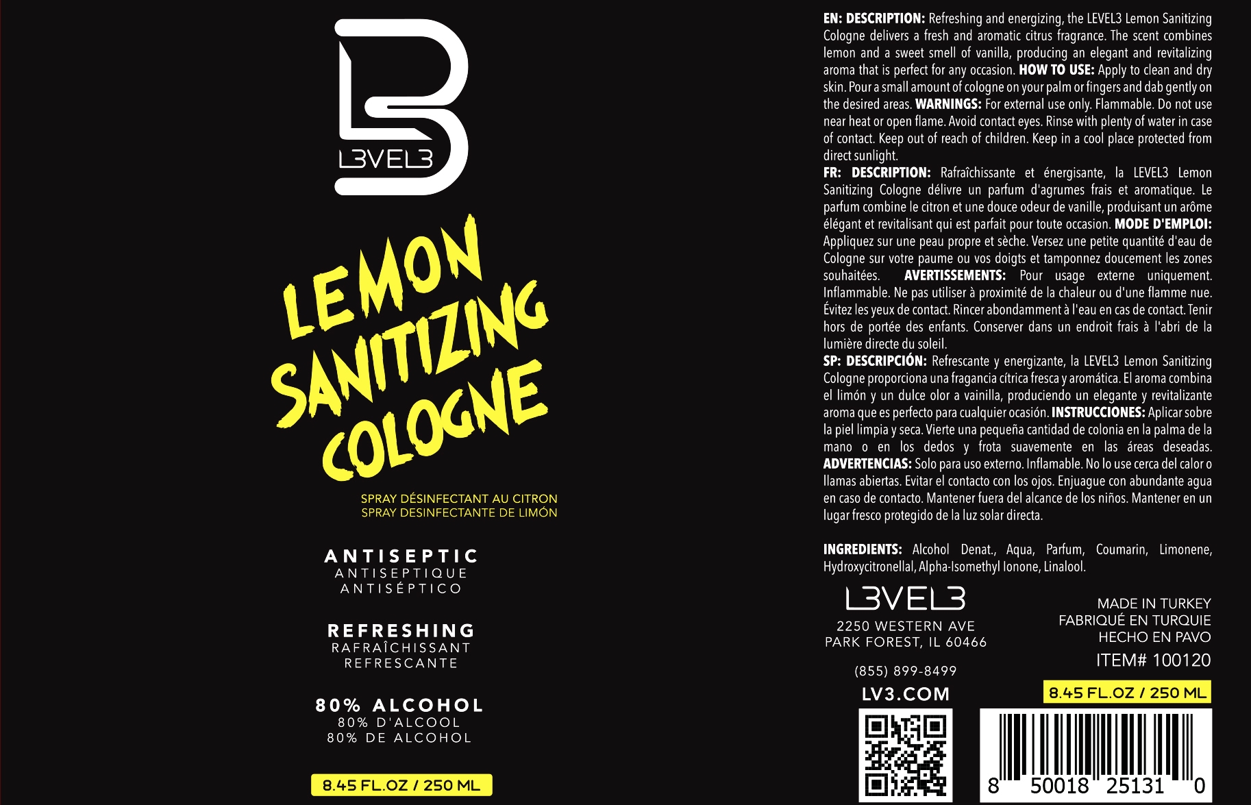 Lemon Sanitizing Cologne 250ml Label