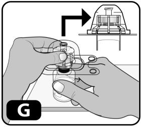 Lightly squeeze the plastic cover and lift up to remove it from the vial adapter (Figure H).