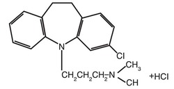 The structural formula for Clomipramine hydrochloride.