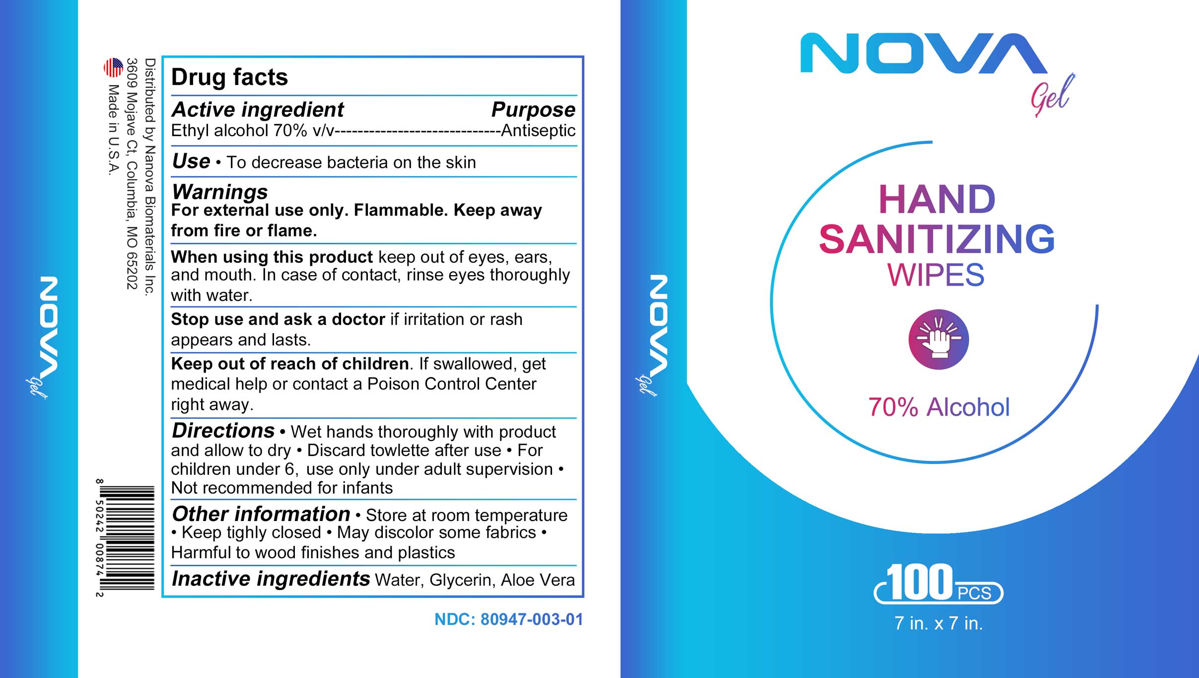 NovaGel Wipes Label