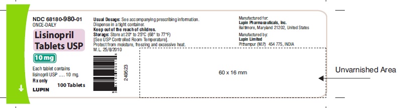 LISINOPRIL TABLETS USP
Rx Only
10 mg
NDC: <a href=/NDC/68180-514-01>68180-514-01</a>
       100 Tablets