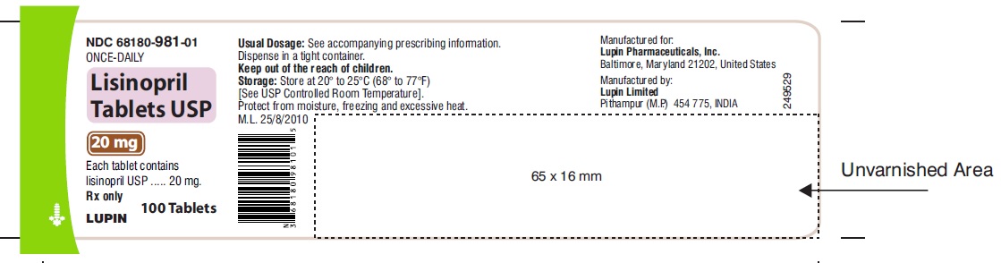 LISINOPRIL TABLETS USP
Rx Only
20 mg
NDC: <a href=/NDC/68180-515-01>68180-515-01</a>
       100 Tablets