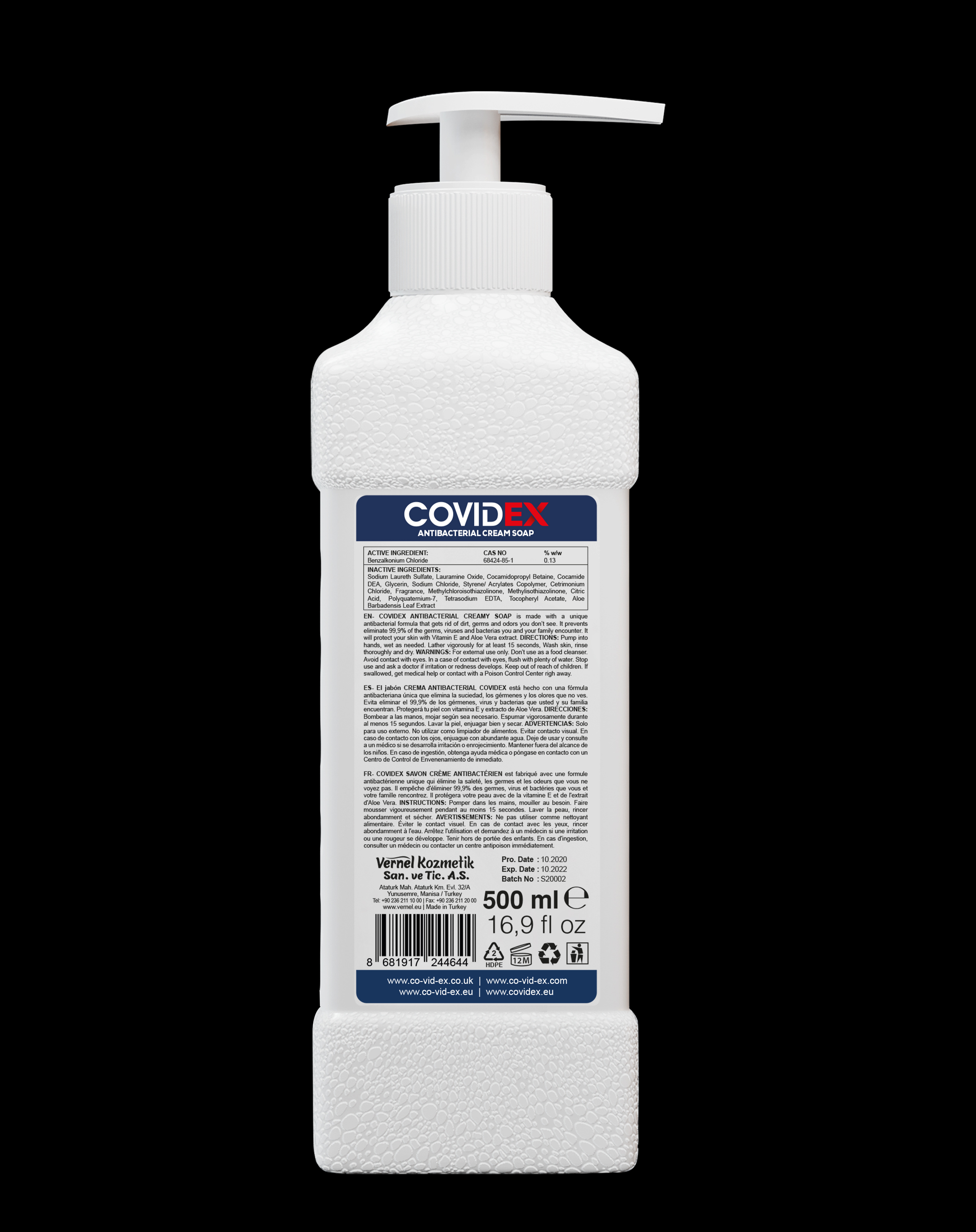 COVIDEX Antibacterial soap 500 mL back