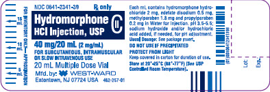 Hydromorphone Hydrochloride Injection, USP 40 mg/20 mL