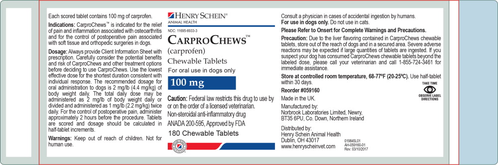 Principal Display Panel - Henry Schein CarproChews 100 mg Label
