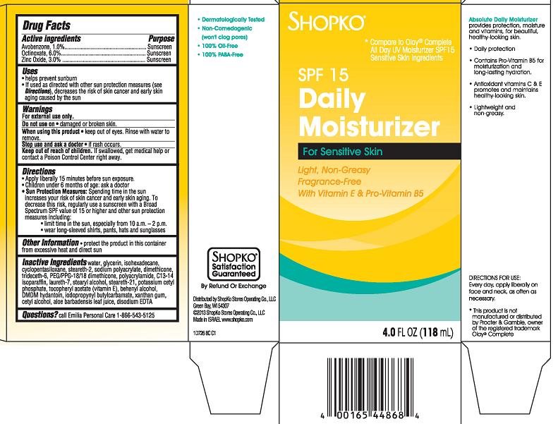 ShopKo Daily Moisturizer Sensitive Skin Label