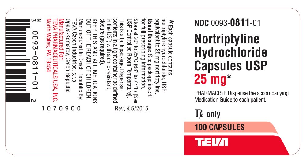 Nortriptyline Hydrochloride Capsules USP 25 mg 100s Label