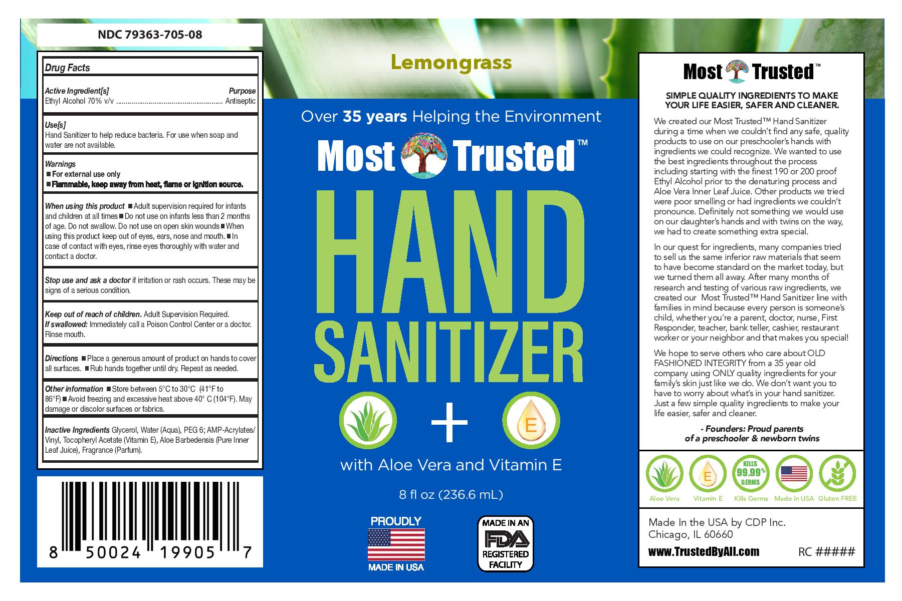 Most Trusted 8oz Lemongrass Gel HS with Aloe and Vit E