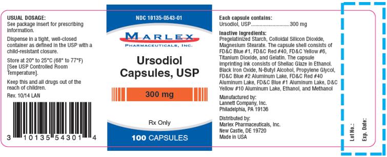 PRINCIPAL DISPLAY PANEL
NDC: <a href=/NDC/10135-543-01>10135-543-01</a>
Ursodiol
Capsules, USP
300 mg
Rx Only
100 TABLETS
