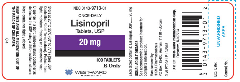 NDC: <a href=/NDC/0143-9713-01>0143-9713-01</a> Lisinopril Tablets, USP 20 mg Rx Only 100 Tablets West-Ward Pharmaceuticals Corp.