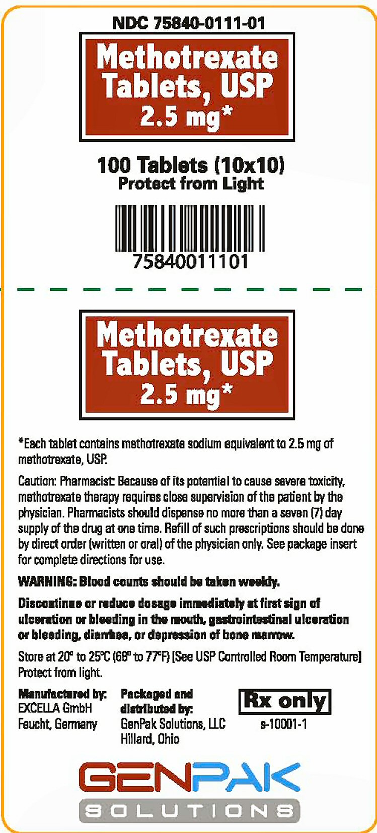 GenPak Methotrexate Label