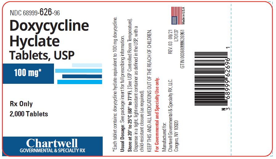 Doxycycline Hyclate Tablets 100 mg - NDC: <a href=/NDC/68999-626-96>68999-626-96</a> - 2000 Tablets Label