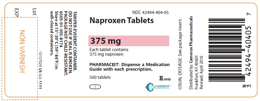 PRINCIPAL DISPLAY PANEL
NDC: <a href=/NDC/42494-404-05>42494-404-05</a>
Naproxen Tablets
375 mg
500 Tablets
Rx Only
