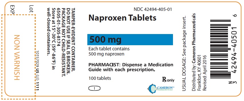 PRINCIPAL DISPLAY PANEL
NDC: <a href=/NDC/42494-405-01>42494-405-01</a>
Naproxen Tablets
500 mg
100 Tablets
Rx Only

