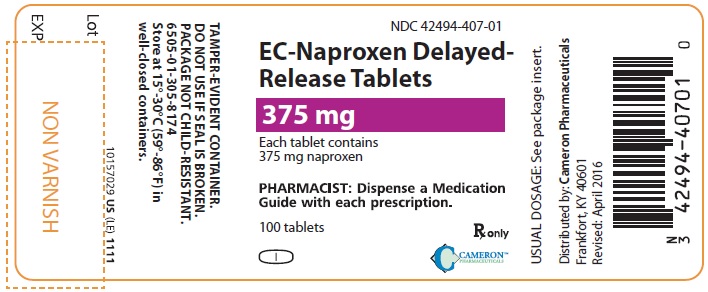 PRINCIPAL DISPLAY PANEL
NDC: <a href=/NDC/42494-407-01>42494-407-01</a>
EC- Naproxen Delayed- Release Tablets
375 mg
100 Tablets
Rx Only
