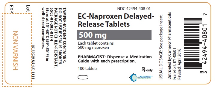 PRINCIPAL DISPLAY PANEL
NDC: <a href=/NDC/42494-408-01>42494-408-01</a>
EC- Naproxen Delayed- Release Tablets
500 mg
100 Tablets
Rx Only
