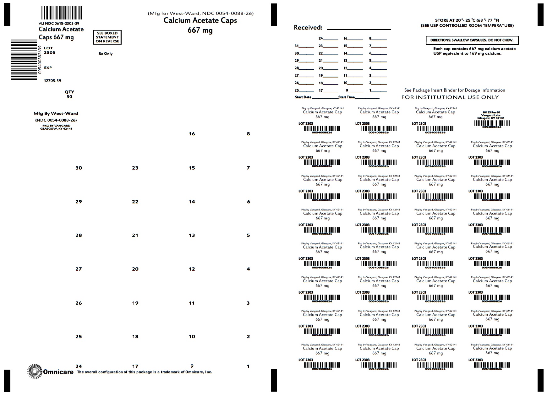 Calcium Acetate bingo card label