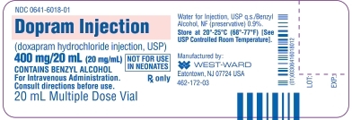 Dopram Injection (doxapram hydrochloride injection, USP) 400 mg/20 mL (20 mg/mL) 20 mL Multiple Dose Vial