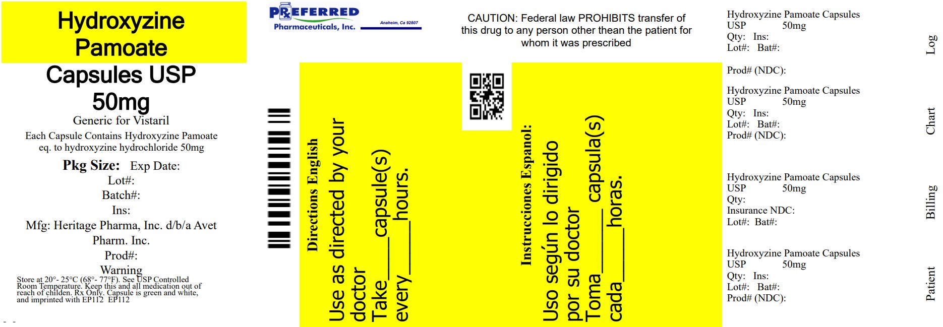 Hydroxyzine Pamoate Capsules USP 50mg