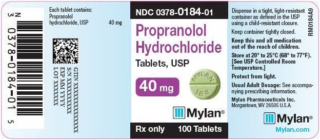 Propranolol Hydrochloride Tablets 40 mg Bottle Label
