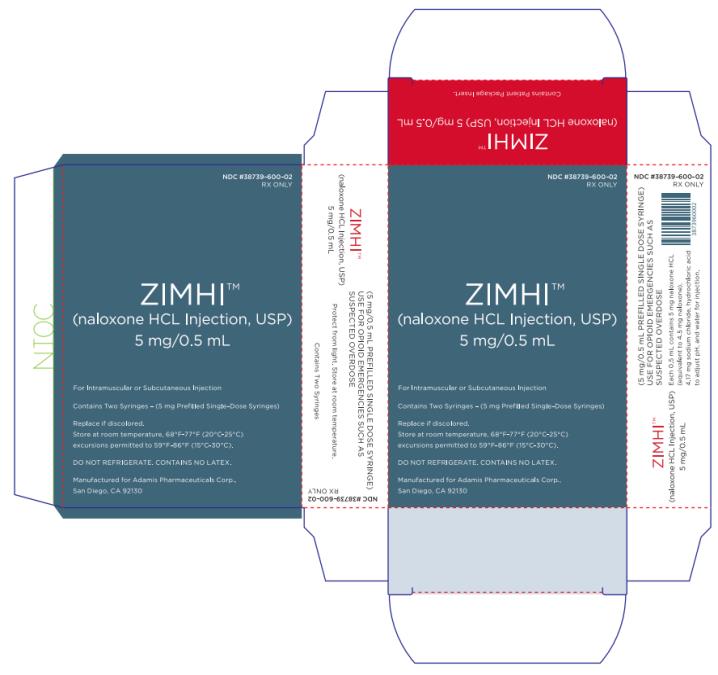 PRINCIPAL DISPLAY PANEL
NDC: <a href=/NDC/38739-600-02>38739-600-02</a>
Rx Only
ZIMHITM
(naloxone HCL Injection, USP)
5 mg/ 0.5 mL
