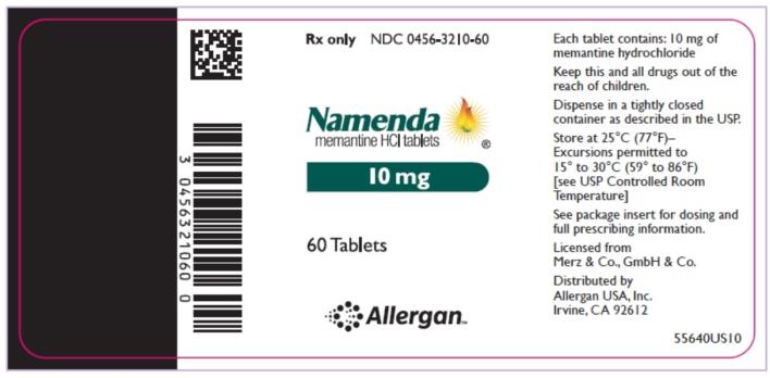 PRINCIPAL DISPLAY PANEL
Rx Only NDC: <a href=/NDC/0456-3210-60>0456-3210-60</a>
Namenda
memantine HCl tablets
10 mg
60 Tablets 