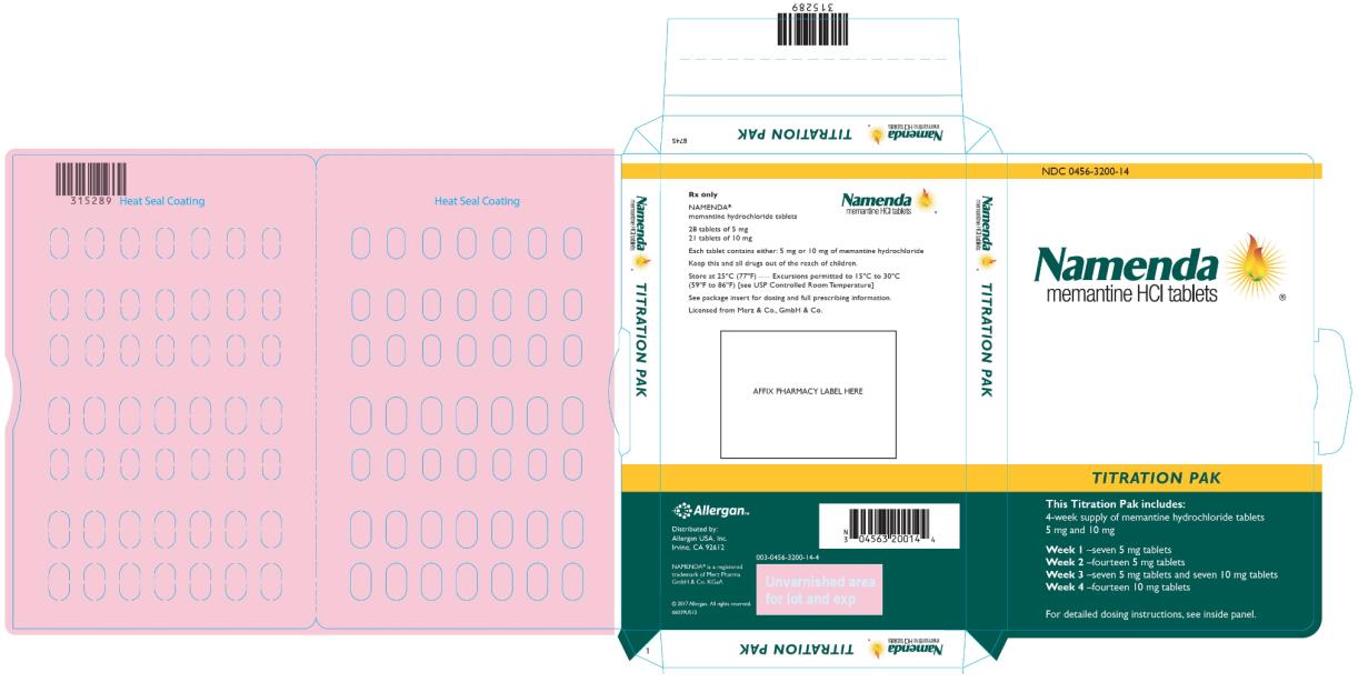 PRINCIPAL DISPLAY PANEL
Rx Only NDC: <a href=/NDC/0456-3200-14>0456-3200-14</a>
Namenda
memantine HCl tablets
TITRATION PACK 