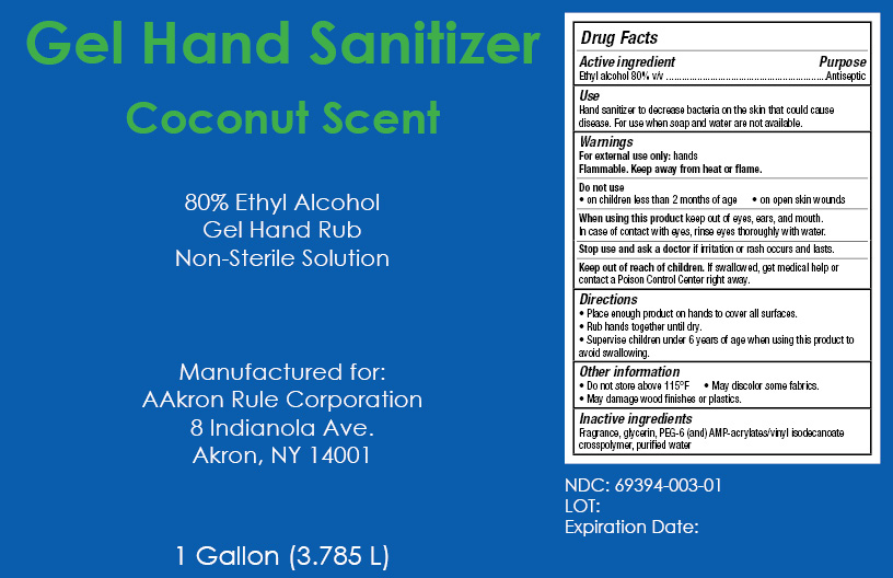 AAkron Line - Gel Hand Sanitizer - Coconut Scent - NDC: <a href=/NDC/69394-003-01>69394-003-01</a>