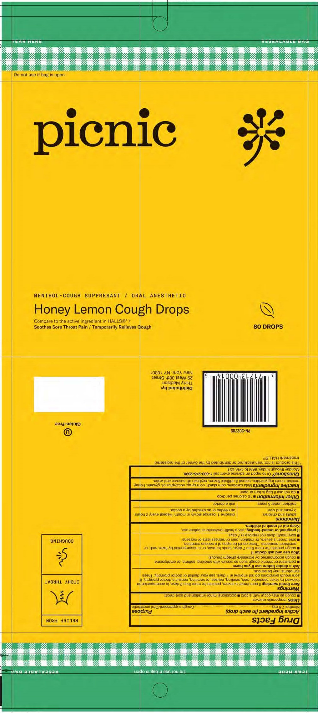 Picnic Honey Lemon 80ct Cough Drops