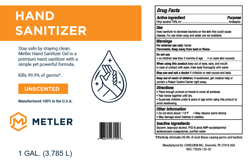 Metler Gel Hand Sanitizer - Unscented 1 GAL - NDC: <a href=/NDC/75029-125-30>75029-125-30</a>