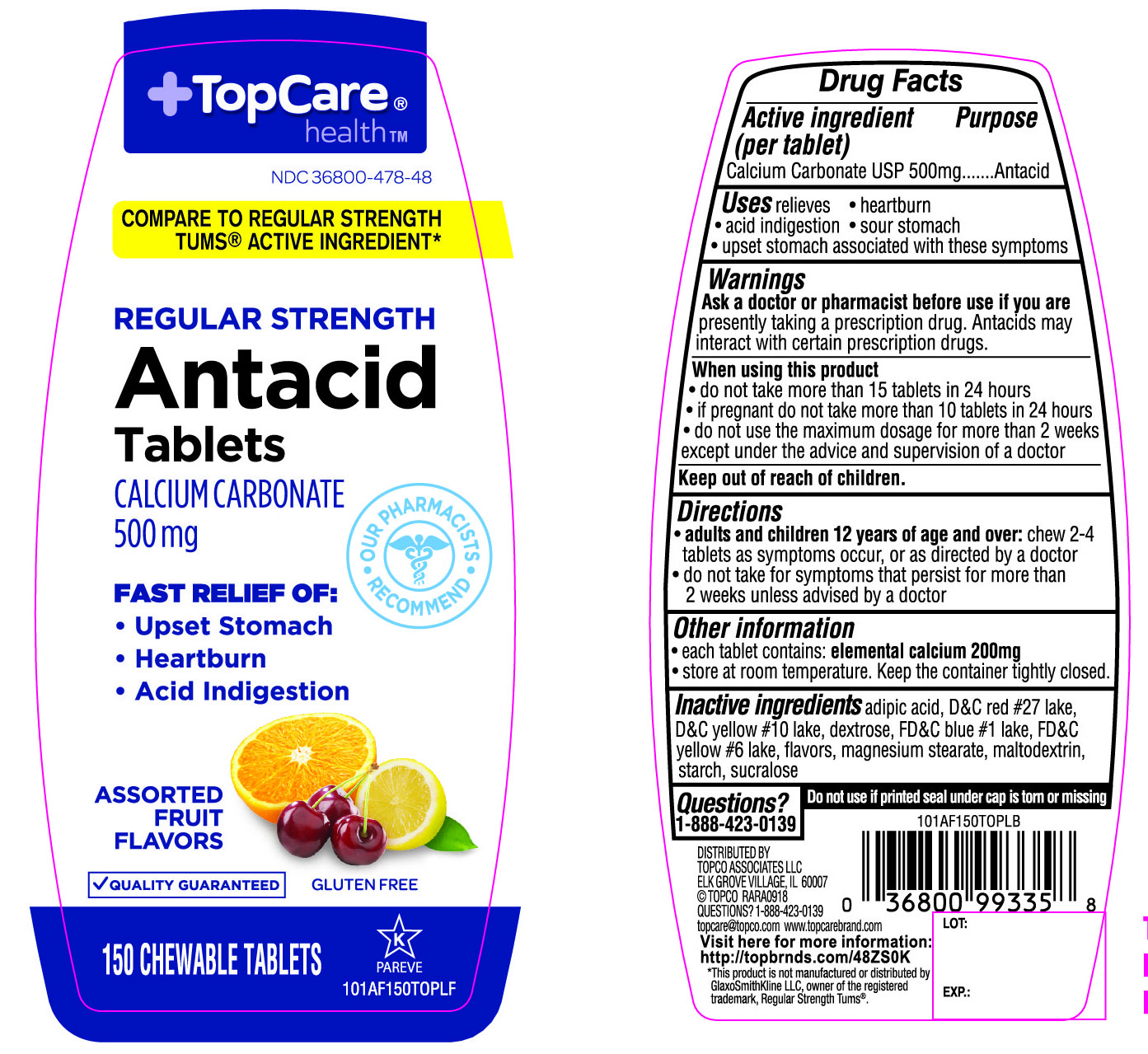 TopCare Regular Strength Antacid Calcium Carbonate Assorted Fruit Flavors