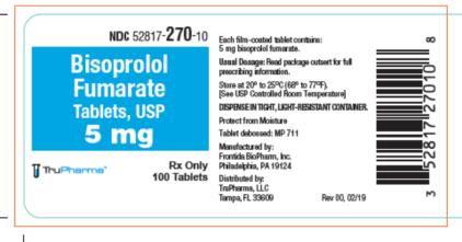 Principal Display Panel
NDC: <a href=/NDC/52817-270-10>52817-270-10</a>
Bisoprolol Fumarate Tablets, USP 
5mg
Rx Only
100 Tablets
TruPharma
