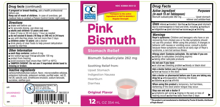Quality Choice Pink Bismuth Stomach Relief Original Flavor 12 FL OZ 354 mL 