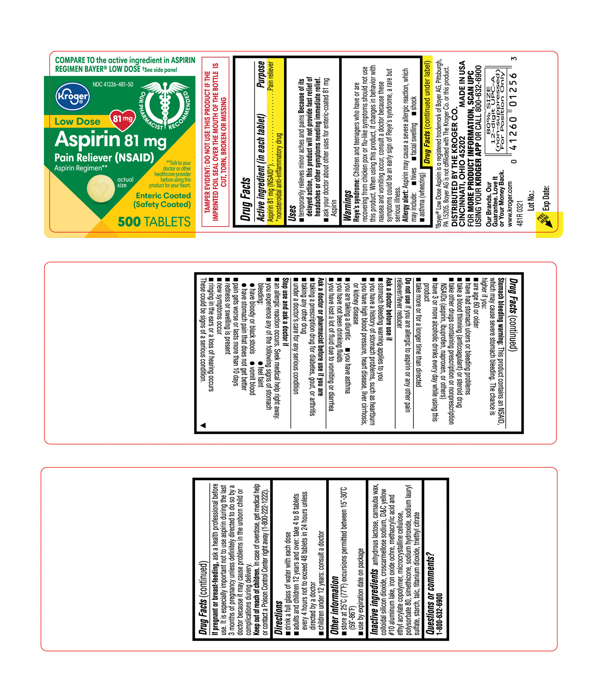 Aspirin-81mg-Kroger-500s - Label