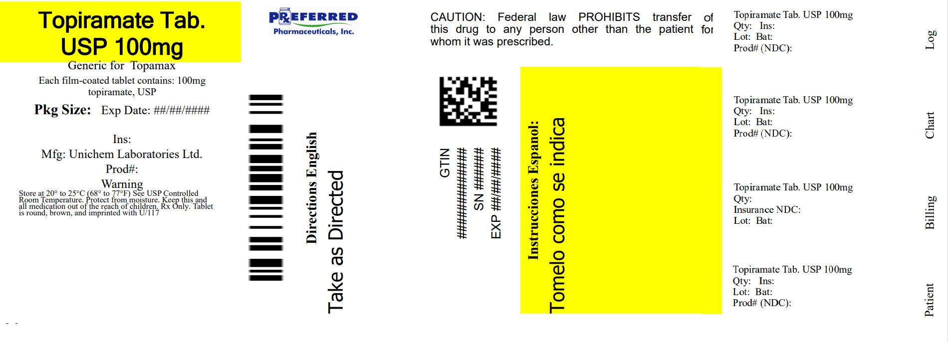 Topiramate Tab USP 100mg 