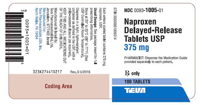 Naproxen Delayed-Release Tablets USP 375 mg 100s Label